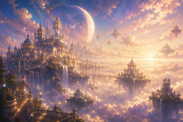 AIが描いた幻想的な空中城郭の景色